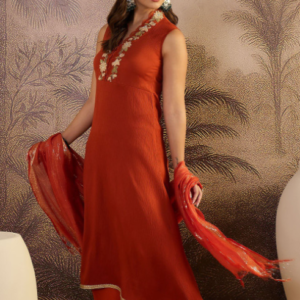 Embroidered A-Line Kurta with Dupatta