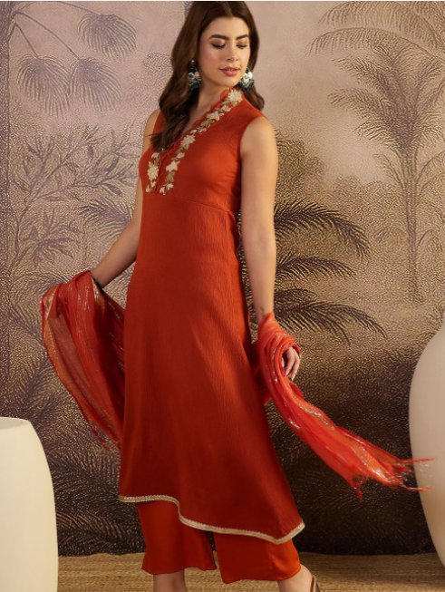 Embroidered A-Line Kurta with Dupatta